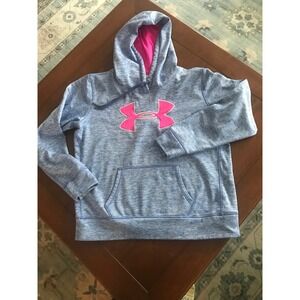 Under Armour Fleece Hoodie Pink Logo Blue Heathered Pullover‎ Women's